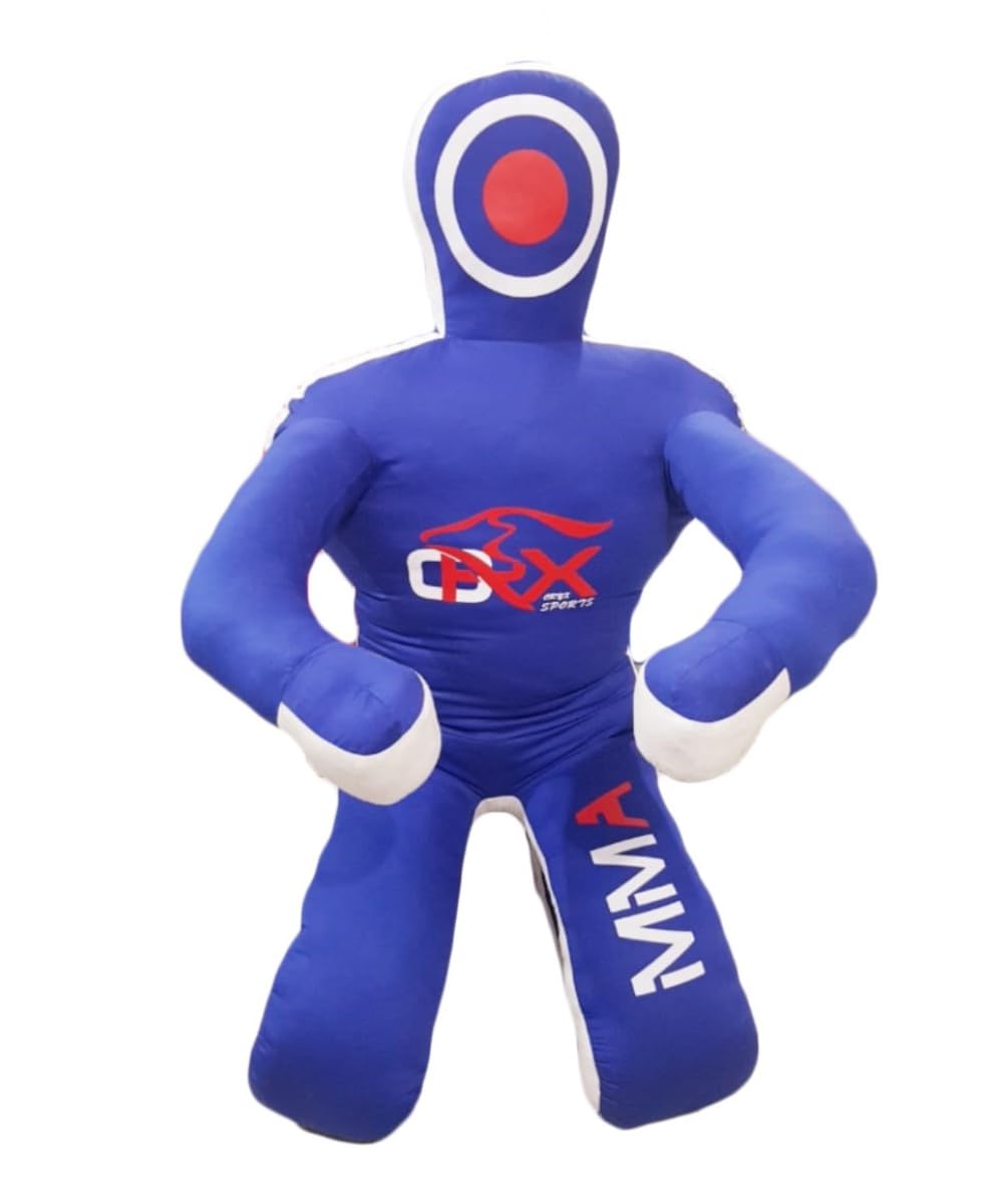 MMA Grappling Dummy - Judo Punching Bag, MMA BJJ Jiu Jitsu Sitting Position Hands Front (UNFILLED, Canvas) (47", Blue Canvas)