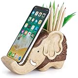 Pen Pencil Holder with Phone Stand, Coolbros Resin Elephant Shaped Pen Container Cell Phone Stand Carving Brush Scissor Holder Desk Organizer Decoration for Office Desk Home Decorative