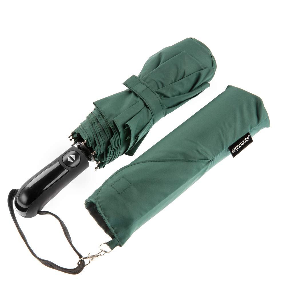Ergonauts Travel Umbrella Windproof Vented Double Canopy – Teflon Coating, Ergonomic Handle & Protective Sleeve – Portable Compact Foldable Lightweight Design and High Wind Resistance (Forest Green)