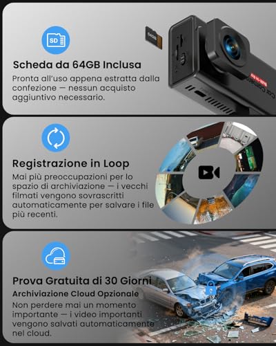 Dash Cam Auto 4G LTE con SIM, Veralyxa Telecamera Auto Atti Vandalici, Rilevamento Radar & Avvisi, Parcheggio 24h, Visione Live da Remoto, Audio Bidirezionale, GPS, Cloud/SD, per Privati, Taxi, Flotte