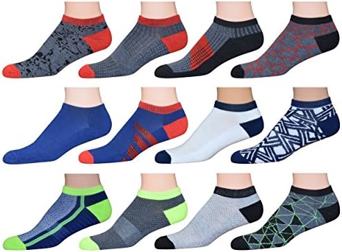TopSTEP Men's Patterned Low Cut/No Show Athletic Performance Socks with Cushion Sole - 12 Pack, Sock Size 10-13
