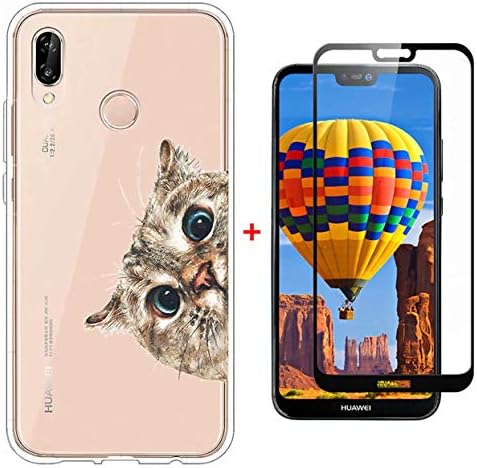 Laixin Huawei P20 Lite Case Soft Clear Crystal TPU Silicone Transparent Anti-Scratch Ultra Slim Cover + free [Tempered Glass Screen Protector], Mr. Cat