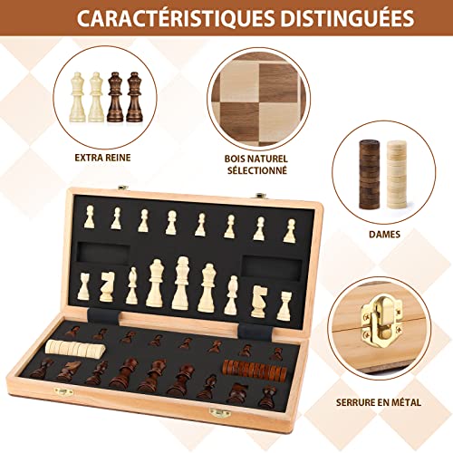 Peradix 2 in 1 Chess and Checkers Set Wooden Magnetic Chess Board with Double Checkers for Travel Foldable Toys and Gifts Educational Games for Adults and Children (38 x 38 cm)