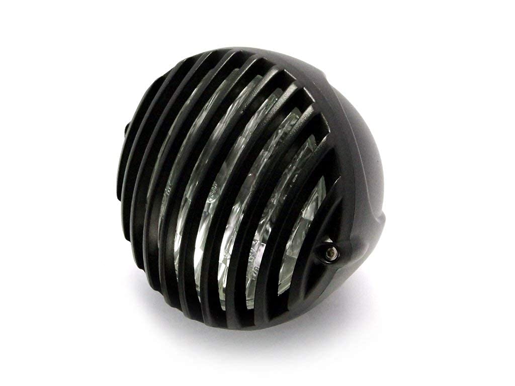 Alchemy Parts Premium Motorcycle 4.5 Inch (120 mm) Matt Black Alloy Headlight for customised Cafe Racer, Chopper and Bobber | Bottom Mount | High Low Bulb Included