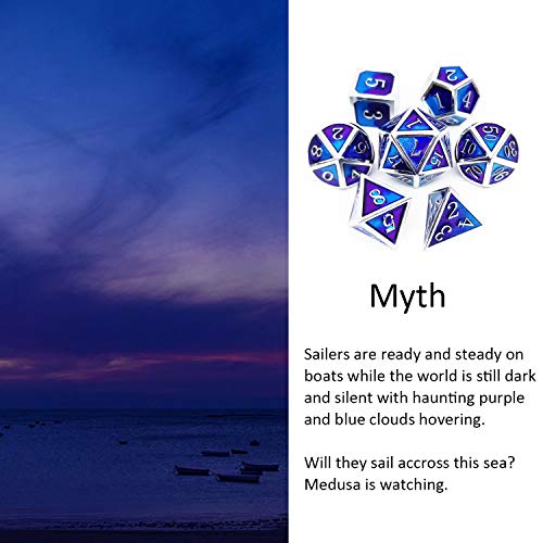 image for Haxtec Metal Dice Set D&D Blender Silver Blue Purple Metal DND Dice fo