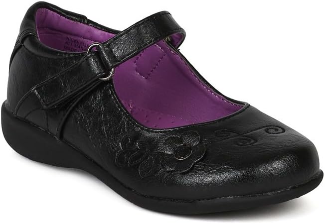 Leatherette Floral Decor Velcro Strap School Uniform Sandal (Toddler/Little Girl/Big Girl) BC75 - Black