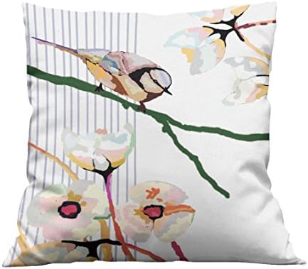 meSleep Bird Stripes Cushion Cover with Filler (18x18 Inches | 45x45 cm)