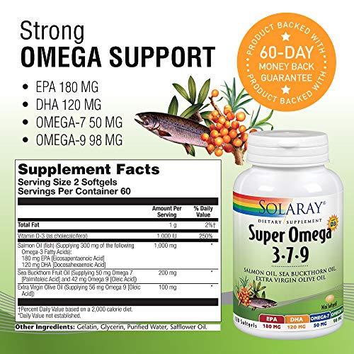 SOLARAY Super Omega 3 7 9, EPA, DHA, Essential Fatty Acids, Salmon Fish