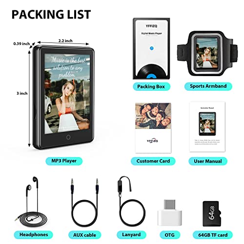 YFFIZQ 80GB MP3 Player with Bluetooth 5.1,2.8'' Full Touch Screen MP4