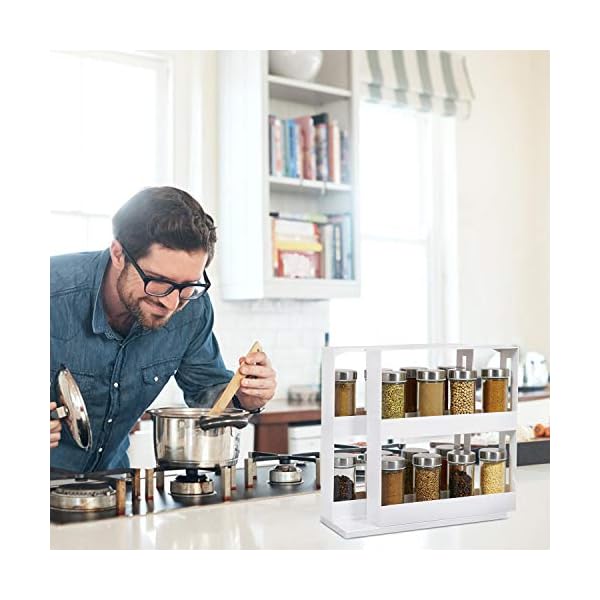 Rotating Spice Rack Plastic Seasoning Spice Jar Rack Storage 2 Tier Pull Out Kitchen Cabinet Organiser Slide Salt Bottle…