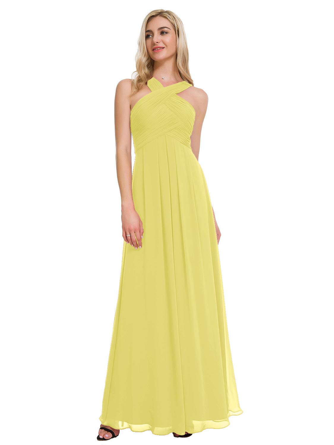 Alicepub Crisscross Neck Bridesmaid Dress Chiffon Long Formal Dresses