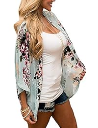 Kimono para dama con estampado floral suelto Cardigan de media manga chal de gasa casual abierta frontal cubierta de playa arriba blusa