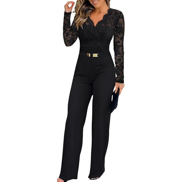 Amazon.com: Women Off Shoulder Long Sleeve Black Jumpsuit