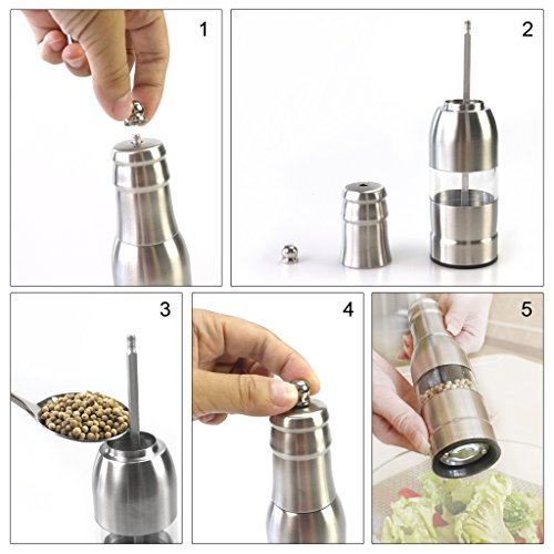 SUPOW Salt and Pepper Grinders - Stainless Steel Pepper Mills with Manual Adjustable Ceramic Grinders - Utility Shakers, Huge Capacity, Ergonomic Design