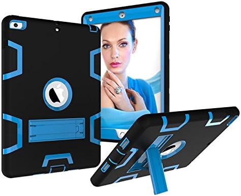 MENZO New iPad 9.7 2018 Case,Three Layer Hybrid Heavy Duty Shockproof Protection Cover Built With Stand for iPad 9.7 2017/2018 Release, (blue & black)