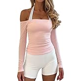 Womens Off The Shoulder Long Sleeve Workout Tops Going Out Y2k Active Streetwear Gym Shirts Without Straps
