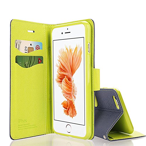 iPhone 6S Leather Case,iPhone 6 Leather Case, IPHOX Premium Folio Leather Wallet Case with [Kickstand] [Card Slots] [Magnetic Closure] Flip Notebook Cover Case for iPhone 6/6S (Blue) - Thumbnail 3