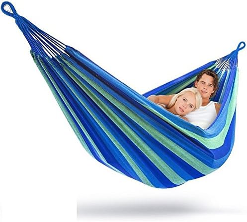 Markham123 2 Person Portable Cotton Rope Hanging Hammock Swing Fabric Camping Canvas Bed Blue