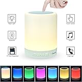 Senmil Table Lamp Night Light Bluetooth Speakers Portable Wireless Music Speaker Smart Touch Sensor Bedside Lamps Dimmable 3 White Light Levels RGB Color Changing with Handle TF Card/AUX-IN Supported
