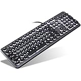 Mechanical Feel Typewriter Keyboard Retro Steampunk Keyboard 104 Keys Anti Ghosting Backlit Keyboard Typewriter Retro Style with Metal Base and Round Keycaps for PC and Mac