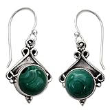 NOVICA .925 Sterling Silver Dangle Earrings with Malachite, Forest Charm'