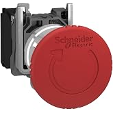 Schneider Electric XB4BS8442 Emergency Switching Off Push Button Switch for Industrial Machinery, Chromium Plated Metal Bezel, Fits 22mm Diameter Cutouts, Trigger Latching Turn to Release, 1NC