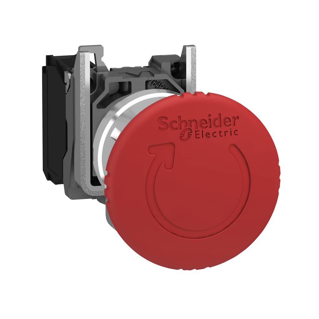 Schneider Electric Harmony XB4 - Emergency Stop Push Button Switch, Metal, 40 mm Mushroom, Trigger Latching Turn to Release, 1NC, 22 mm Mount, XB4BS8442, Red