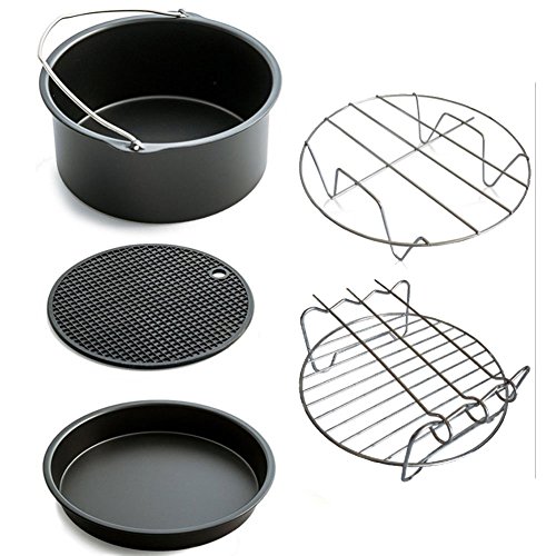 5 Piece Air Fryer Accessories for Gowise Phillips Cozyna Air Fryer, Including Cake Barrel, Pizza Pan, Metal Holder, Skewer Rack and Silicone Mat, Fit All 3.7QT 5.3QT 5.8QT with 7 Inch Diameter