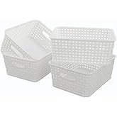 Lesbin White Plastic Weave Baskets, 4-Pack