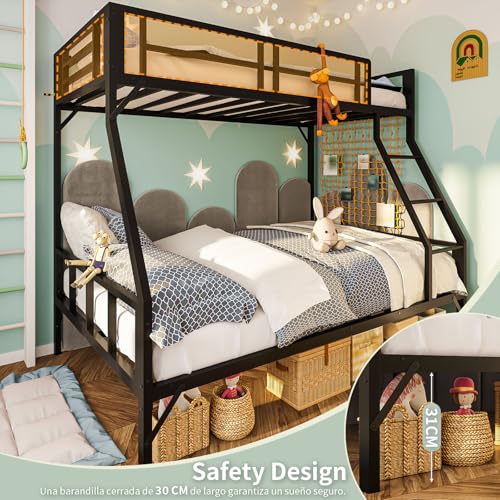 SIMPLE ESPACIO Literas Individuales y Matrimonial, Barandilla, Negro | 142x183x195CM, lamas metal, barandilla 30CM, escalera. Literas matrimonial e individual, litera individual, cama litera.
