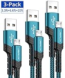 Micro USB Charger Cable, JSAUX (3-Pack 3.3ft+6.6ft+10ft) Android Charger Micro USB to USB A Nylon Braided Cord Compatible with Samsung Galaxy S6 S7 Edge Note 5, Kindle and More-Green