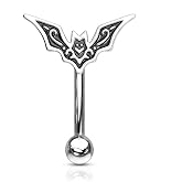 Pierced Owl Horror Bat Top Curved Barbell Eyebrow Ring 16G 5/16" 316L Stainless Steel