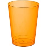 Party Essentials Hard Plastic 10-Ounce Party Cups and Tall Tumblers, Neon Orange, 25-Count