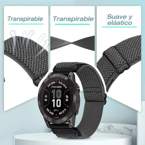 22mm Watch Band Compatible with Garmin Fenix 8/E 47mm/Fenix 7/7 Pro/Fenix 6/ 6 Pro/Fenix 5 Plus, Stretchy Nylon Sport Strap for Forerunner Instinct 2/EPIX 2