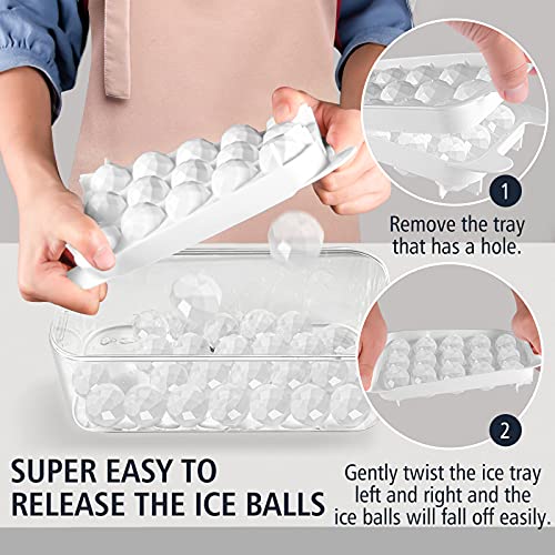 Eiswürfelform Kugel Eiswürfelbehälter mit Deckel und Schaufel BPA frei, 2 Packung Eiswürfel form 30 Diamant Eisball Eiskugelform aus PP für Wasser, Whisky, Trinken, Spülmaschinenfest, Ice Cube Tray