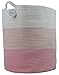 Cotton Rope Basket for Storage and Organization in Baby Nursery or Kids Room | Extra Large 18” x 16” Decorative Laundry Hamper, Organizer for Blankets, Towels, Toys, Books | Pink/White