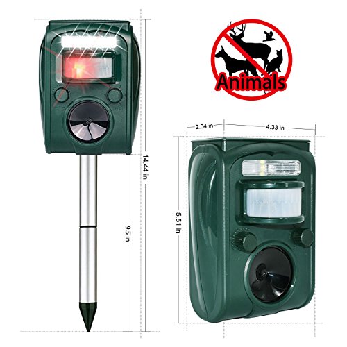Ultrasonic Pest Repeller, Wikoo Solar Powered Waterproof Outdoor Animal Repeller with Ultrasonic sound and Flashing Light, Activated by motion - Very Effective for Cats, Dogs, Squirrels, Moles, Rats - Thumbnail 3