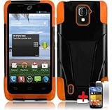 ZTE MAJESTY Z796C BLACK ORANGE HYBRID T KICKSTAND COVER HARD GEL CASE + FREE SCREEN PROTECTOR from [ACCESSORY ARENA]