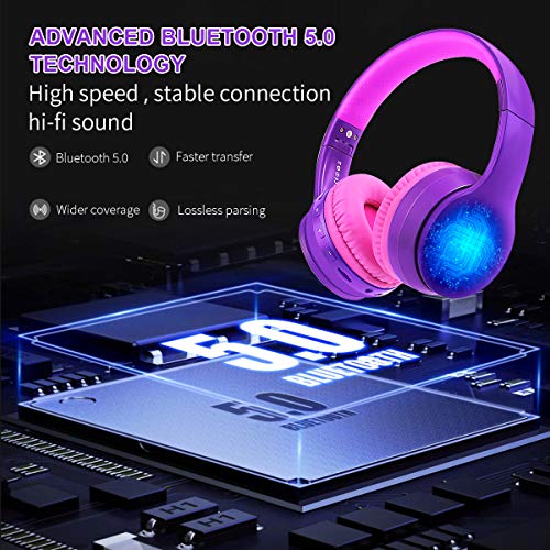 Bluetooth Headphones,IFECCO Bluetooth Headphones Over Ear、 Foldable Wireless and Wired Stereo Headset Micro SD/TF, FM, for Cell Phone,PC,Soft Memory-Protein Earmuffs(Purple)