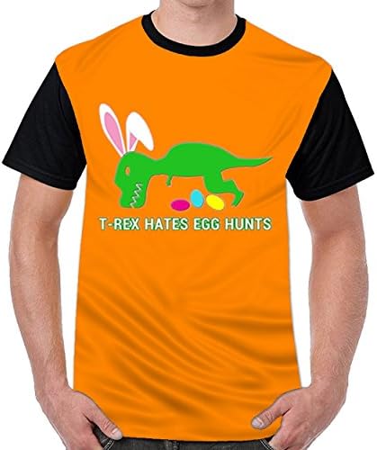 Firewing Funny Dinosaur Easter T Rex Hates Egg Hunts Men's Cotton Short Sleeve T-Shirts Orange