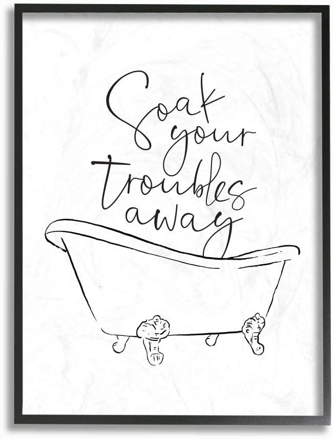 Mixed Media - Stupell Industries Soak Your Troubles Away Ink Drawing Bathroom, Design by Milli Villa Wall Art, 16 x 20, Black Framed