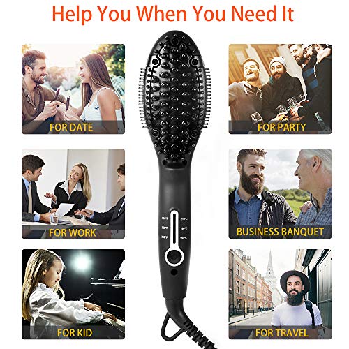 Beard Straightener Brush for Men - 2019 Quick Beard Styler Comb Ionic Electric Beard Straightening Heat Brush For Home & Travel
