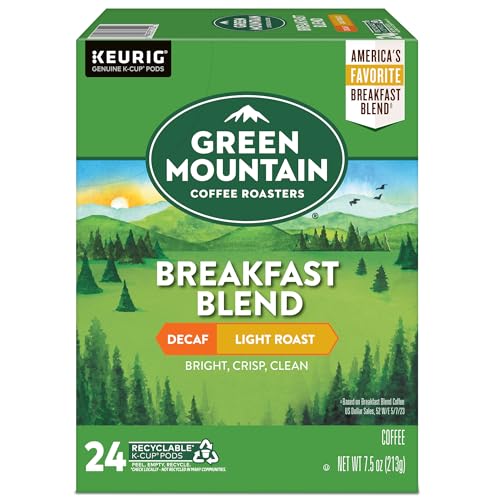 GREEN MOUNTAIN COFFEE ROASTERS BREAKFAST BLEND DECAF COFFEE, KEURIG SINGLE SERVE K-CUP PODS, LIGHT ROAST, 24 COUNT