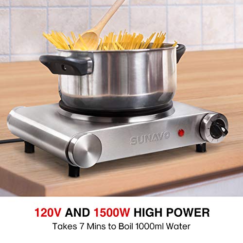 SUNAVO Electric Single Burner 1500W Hot Plate for cooking - Upgraded Version