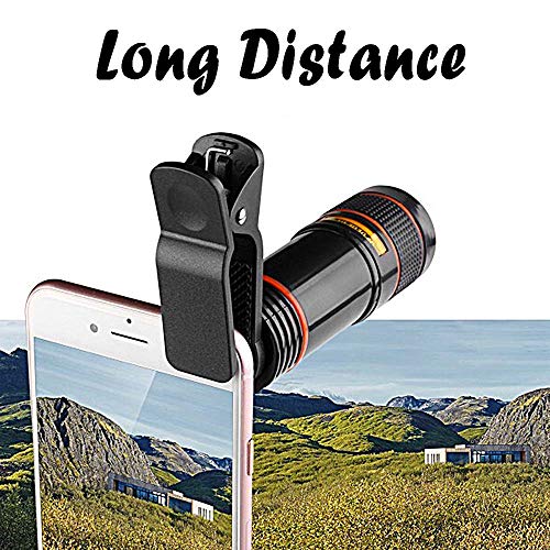 Phone Camera Lens, 12X Zoom Telephoto Lens for Smartphone 2 in 1 HD Dual Focus Monocular for Adults Clip on Telephone Lens Kit 001