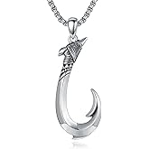 Lattd Fish Hook Necklace 925 Sterling Silver Hawaii Fishing Pendant Nautical Jewelry Gifts for Men Women, w/Stainless Steel Chain 22"+2"