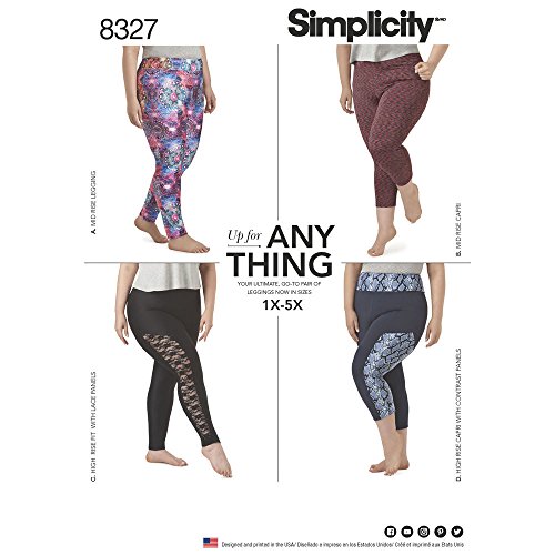Simplicity Pattern 8327 Women's Knit Leggings with Length Variations, Size 1X-5X