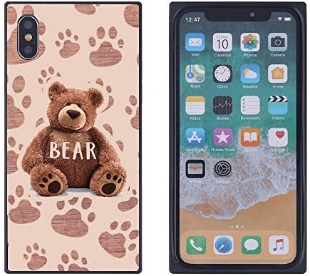 iPhone Xs Max Teddy Bear Toy Case, Soft Flexible TPU Back Square Cover Rectangle Case Compatible with iPhone Xs Max (Black Side)