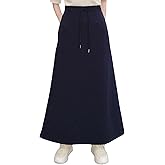 BETYRITA Women Fleece Lined Skirt Long Warm Fall Winter Skirts with Pockets and Drawstring,Elastic High Waisted A-Line Skirt