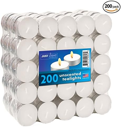 Just Light Candles Bulk Tea Lights - Unscented White Tealights – Premium Quality Made in USA - Suitable for Aromatherapy, Weddings, Dinner Parties (Pack of 200)
